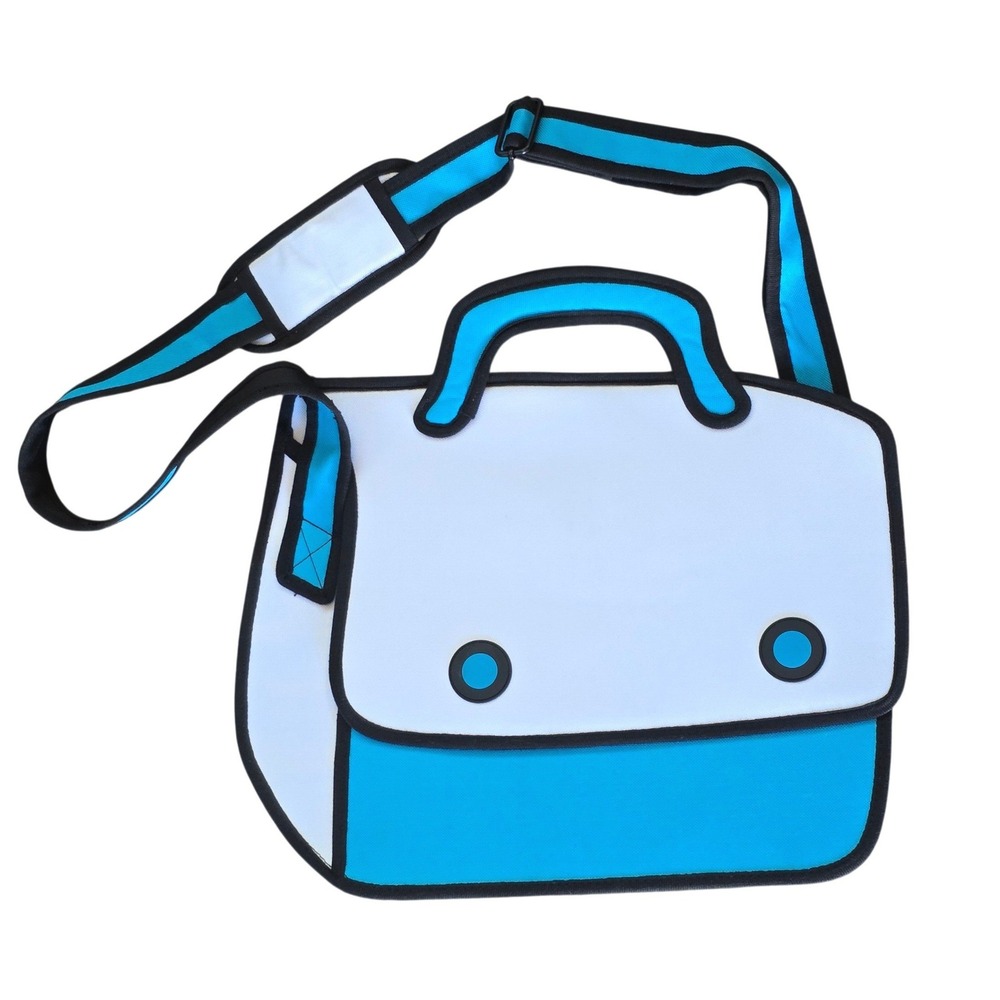 Blue and White Cartoon-Style Laptop Bag with Shoulder Strap